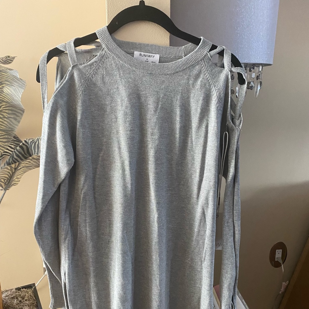 NWT Runaway gray open lattice sleeve sweater